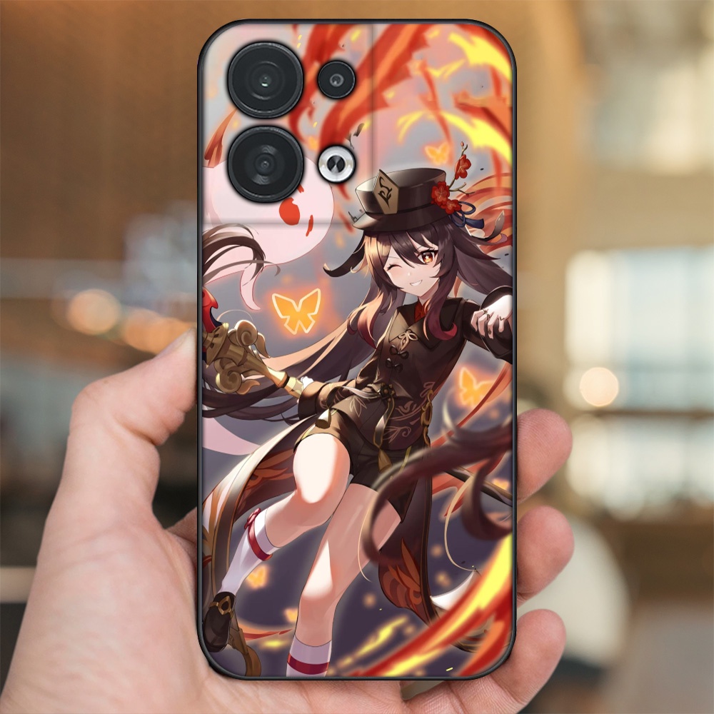 Ốp lưng Oppo Reno 8 5G viền đen in hình Hutao Genshin Impact