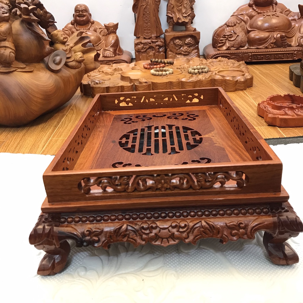 Khay Trà Bằng Gỗ Hương 2 Ngăn Để Bàn Uống Nước