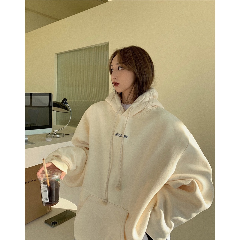 Áo hoodie bằng cotton dáng rộng dài có mũ trùm đầu thời trang