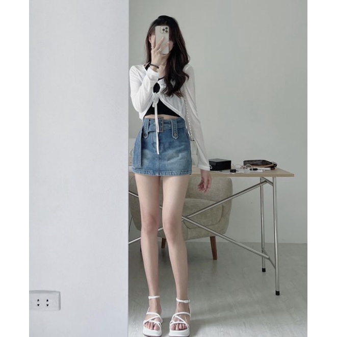 Sét áo bra + áo croptop dài tay cổ rút phong cách cá tính-1222