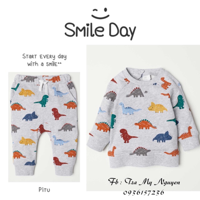 Bộ nỉ khủng long HM auth (hàng sẵn có ảnh thật)