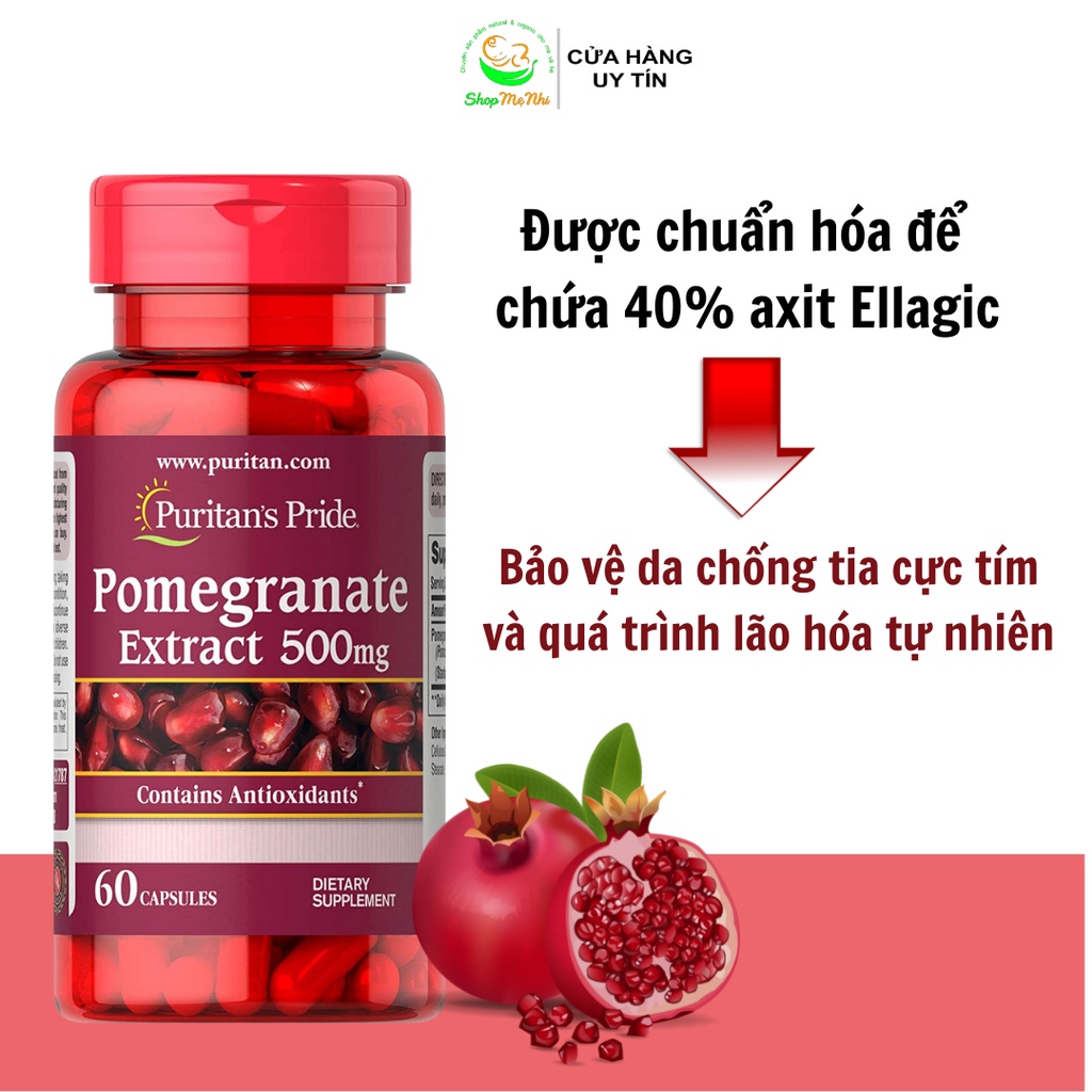 Viên uống chống nắng lựu đỏ, sáng da, ngăn ngừa lão hóa Puritan's Pride 250mg 500mg pomegranate extract 60 viên.