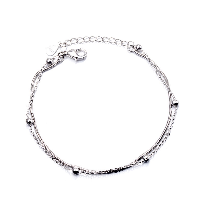 Lắc tay bi 2 dây mạ bạc dễ thương