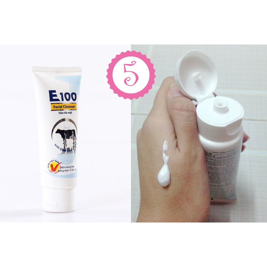 Sữa rửa mặt E100 Facial Cleanser tẩy tế bào chết, dưỡng ẩm tuýp 50ml, 80ml