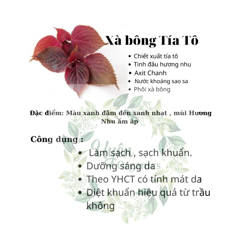 Xà bông tía tô thiên nhiên hữu cơ organics handmade an toàn lành tính thảo dược giảm ngứa giảm mụn