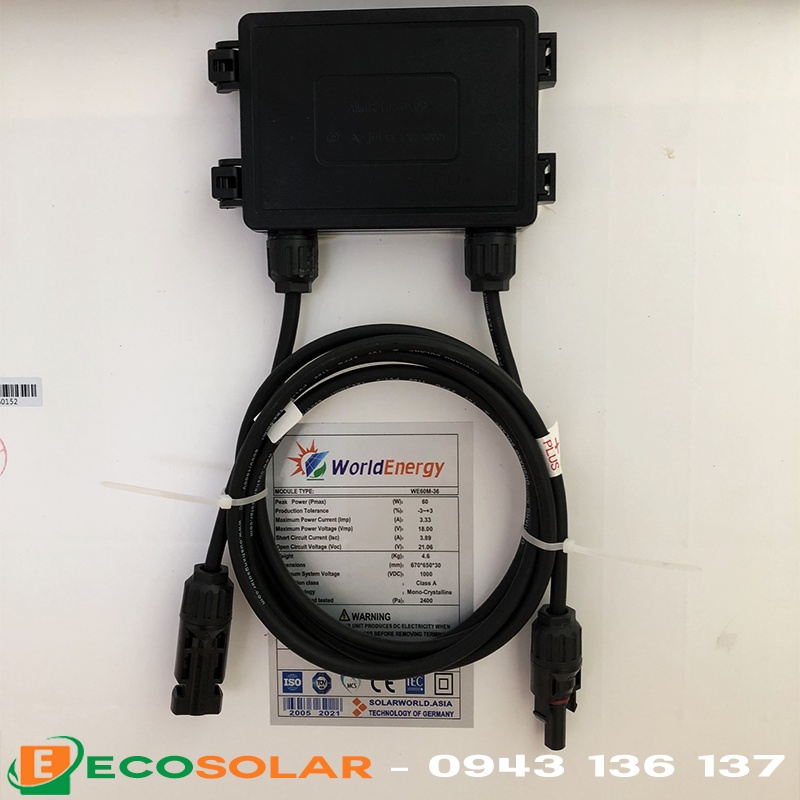 Pin năng lượng mặt trời mono 60w/18v WorldEnergy - tặng 1 cặp jack mc4 đơn