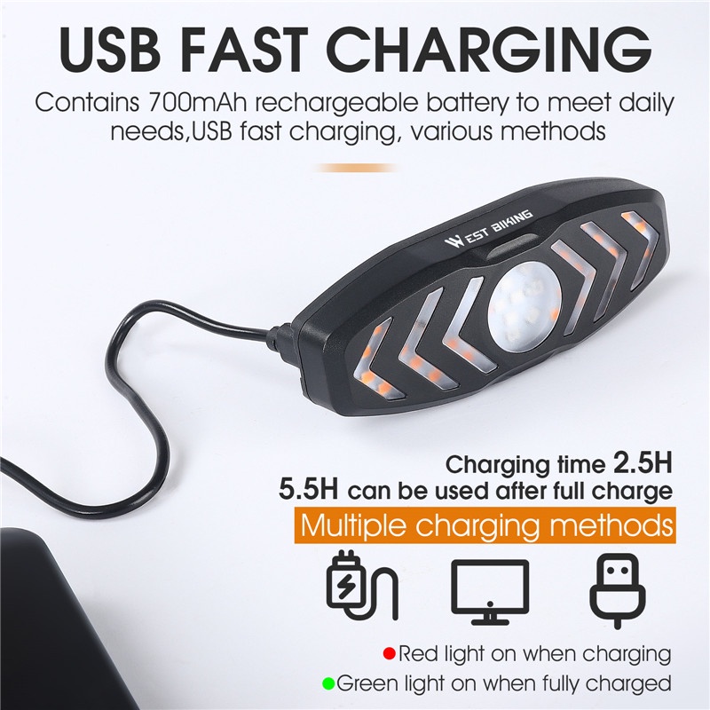Đèn LED tín hiệu xi nhan 120dB sạc USB gắn đuôi xe đạp thiết kế tiện dụng
