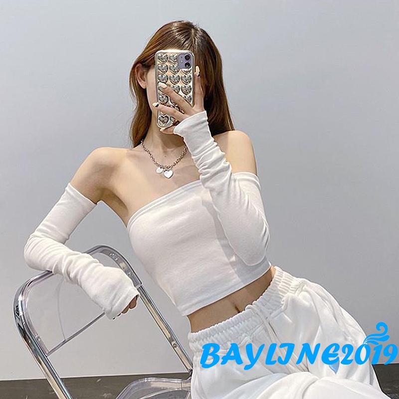 Áo Lửng Không Dây Ôm Dáng Màu Trơn/Xám/Trắng/Đen Cho Nữ