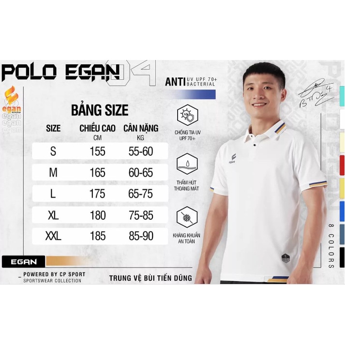 Áo thời trang nam, áo polo có cổ tay ngắn Egan 4 UV - Dungcusport