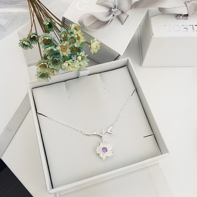 925 sterling silver short necklace with simple cherry blossom face is suitable as a birthday gift for female friends