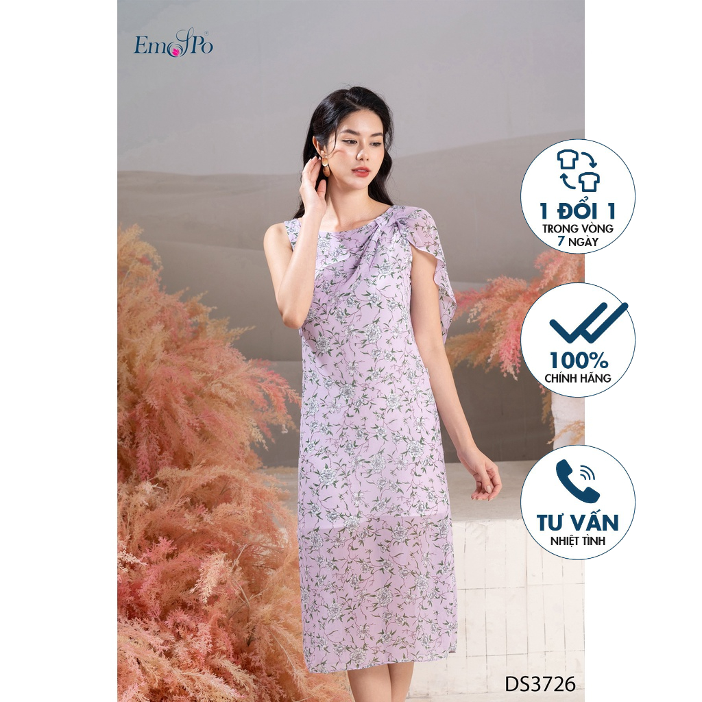 Đầm suông cổ tròn, sẻ V thân sau tạo điểm nhấn Emspo DS3726 (Tím, Xanh)