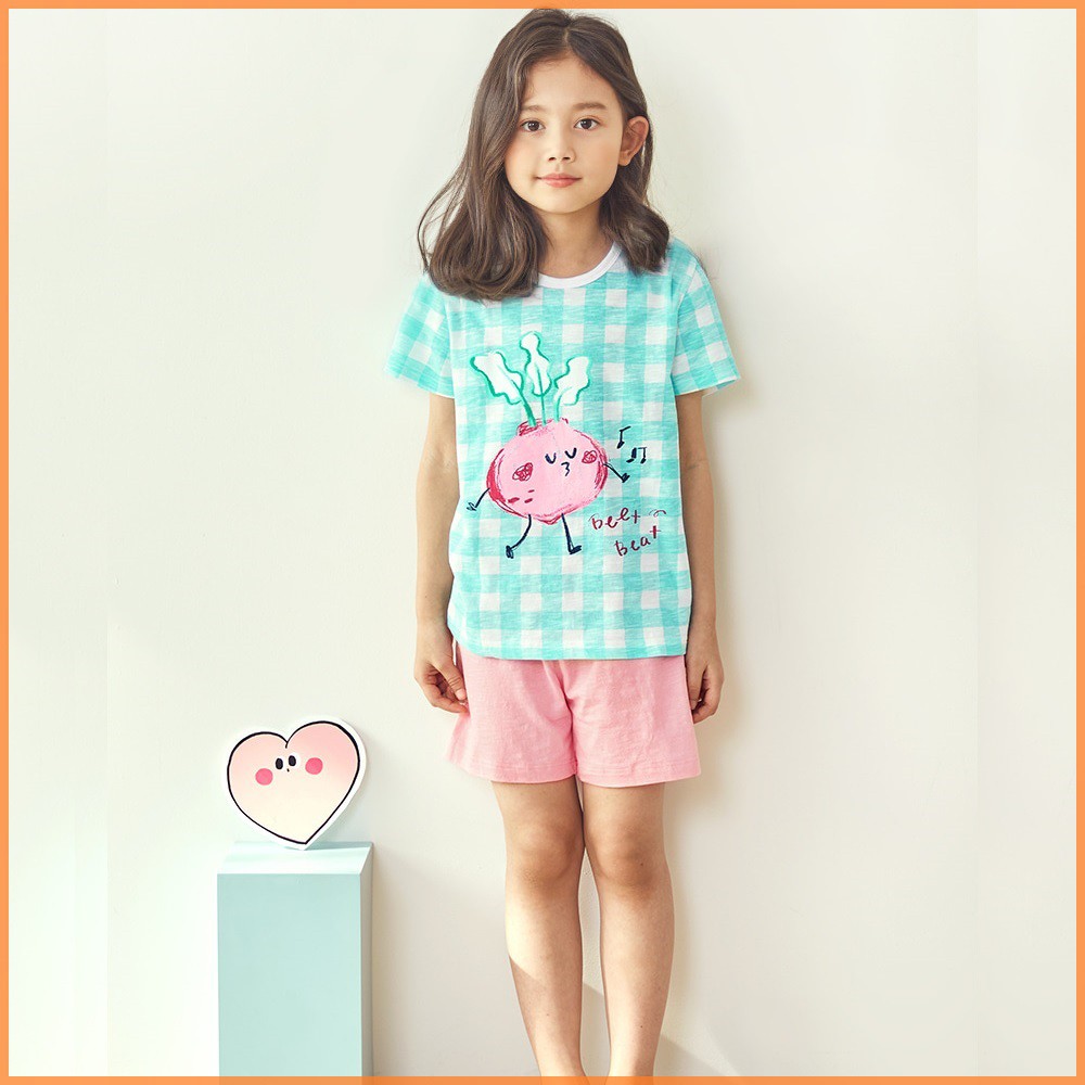 [Big Sale Last Stock] UNIFRIEND Kids Pajamas Girls Sleepwear Clothes Set Home Wear, Short Sleeve 100% Organic, Girls Pyjamas Nightwear (Mint Beet)