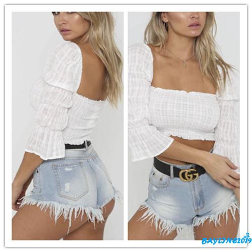 Áo hai dây trễ vai nhún bèo phong cách quyến rũ dành cho nữ