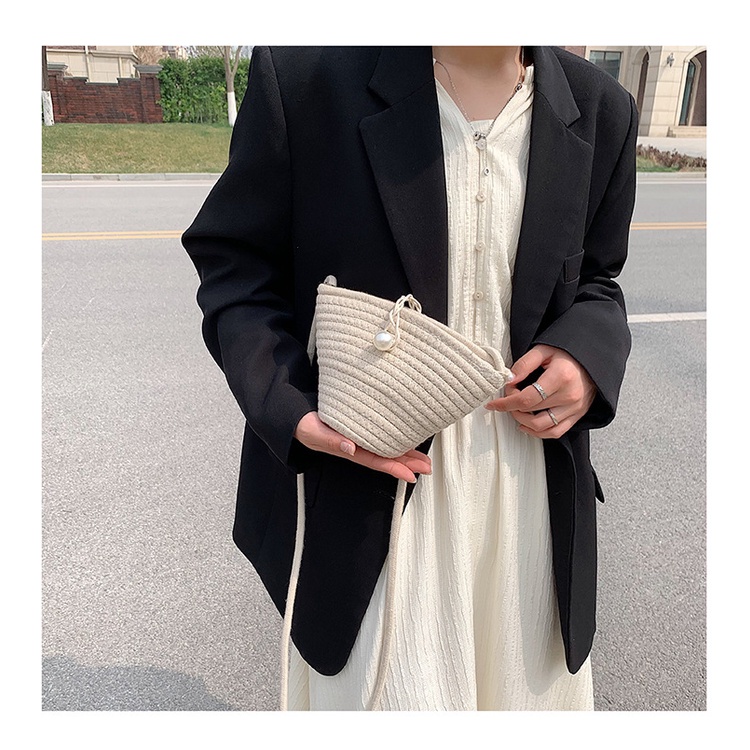 Túi Cói JASMIN NOIR Đeo Chéo Đính Ngọc Trai Giả Thiết Kế Đơn Giản Thời Trang Cho Nữ