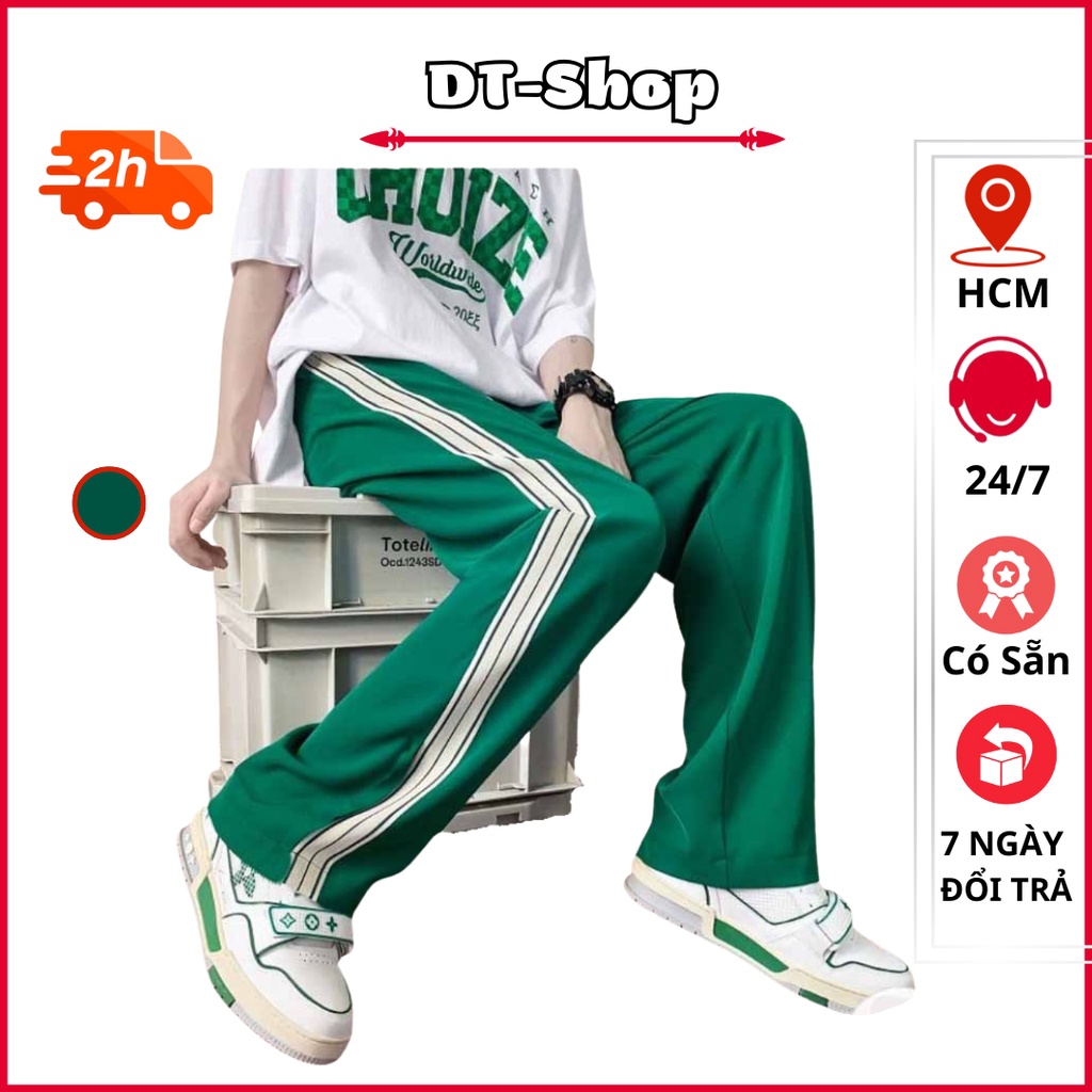 Quần Ổng Rộng 3 Sọc Xanh Lá Basic Unisex