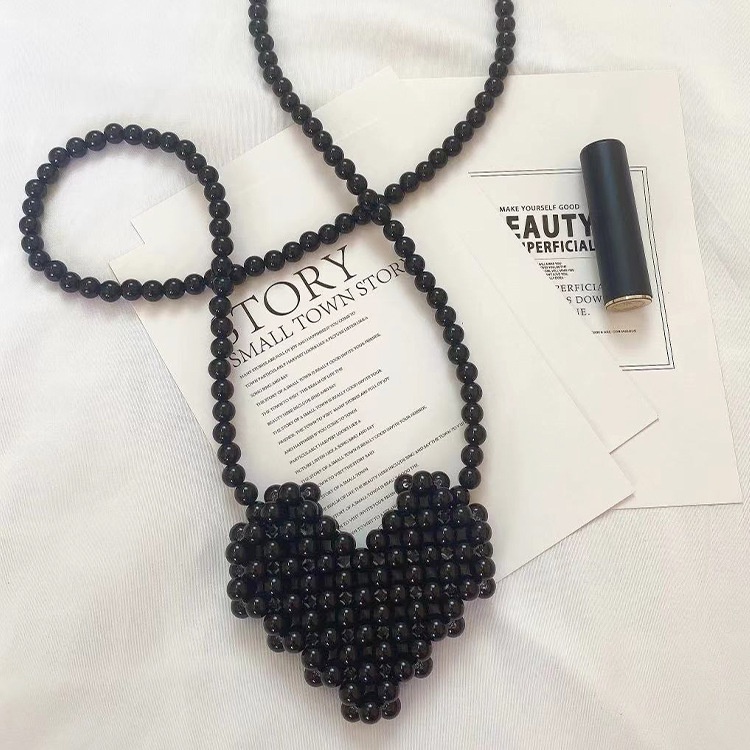 Túi đeo chéo IELGY thiết kế hình trái tim dệt kim DIY mini đựng son môi tiện lợi