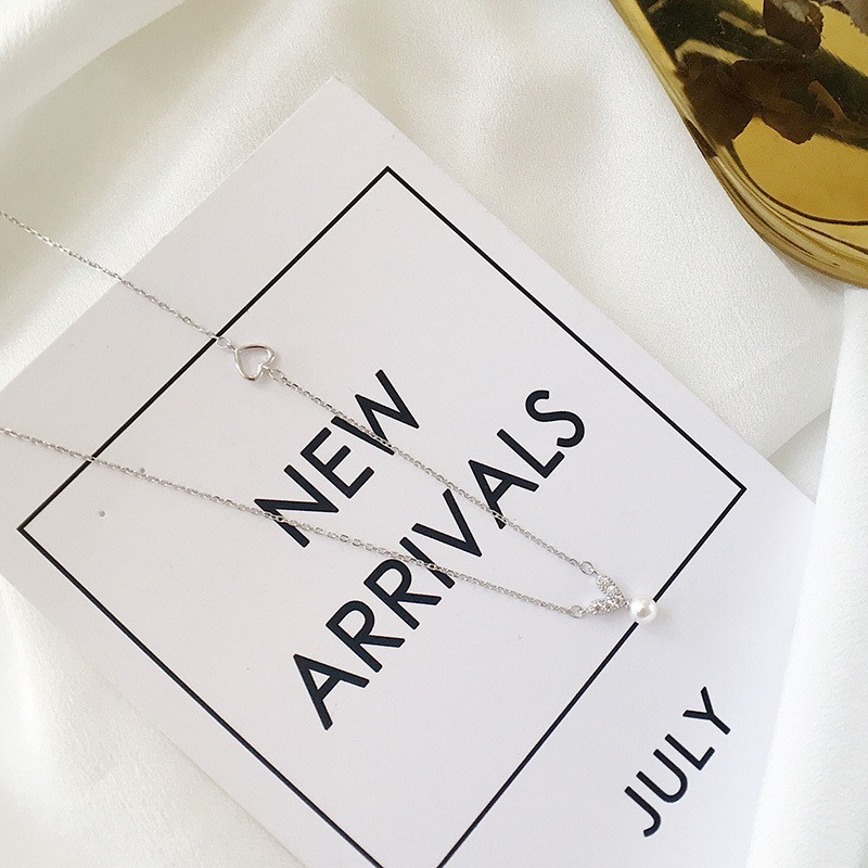 [ xả kho ] Vòng cổ (dây chuyền) mặt trái tim đính ngọc trai cao cấp DT004