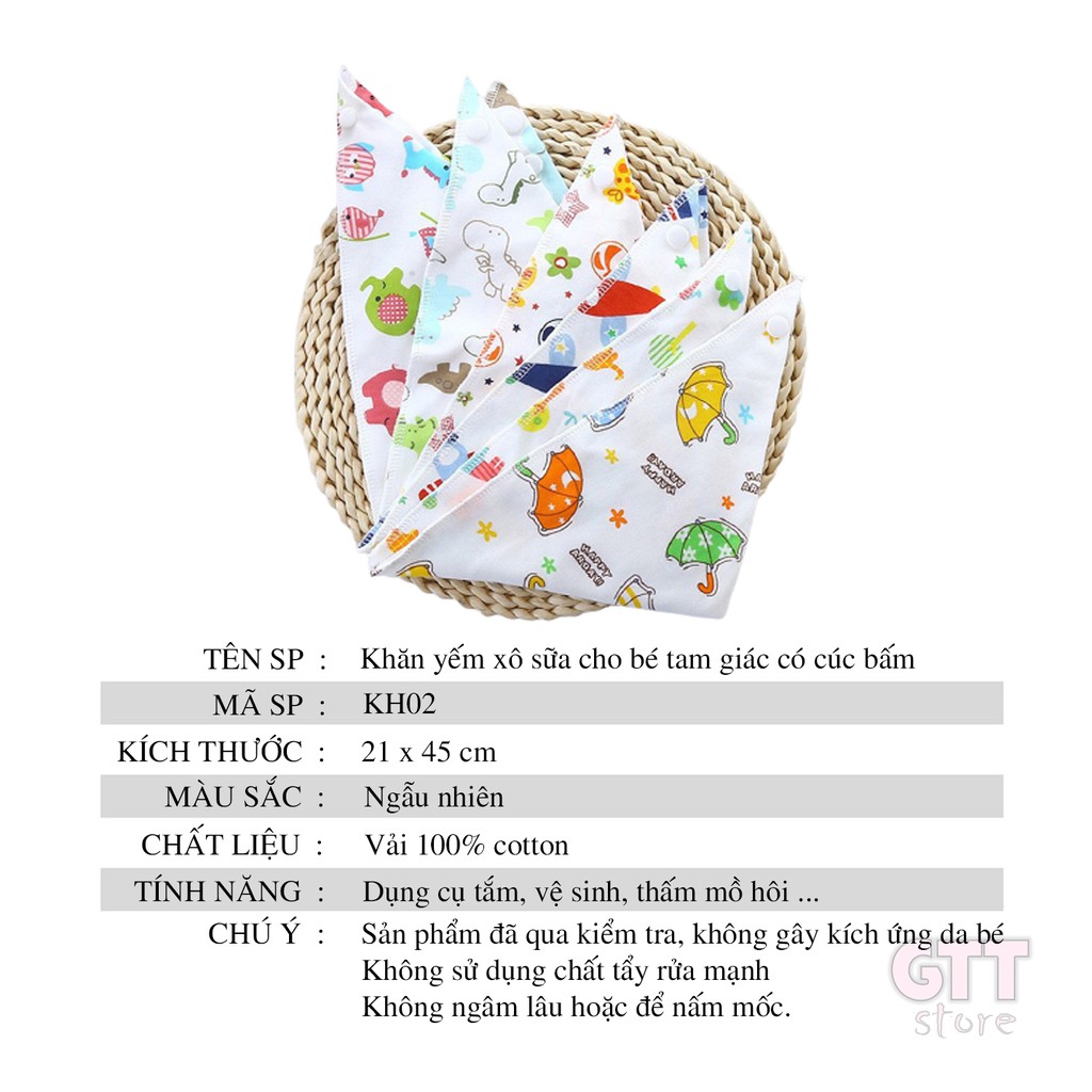 Khăn yếm xô sữa cho bé tam giác có cúc bấm hàng Việt Nam với trẻ sơ sinh đến 4 tuổi YEM01
