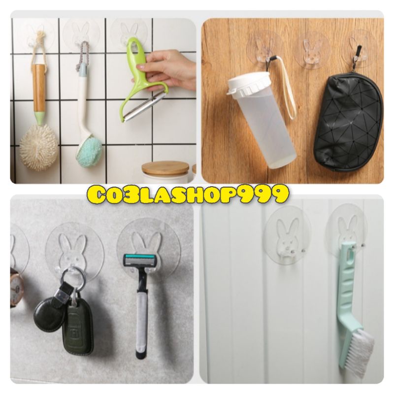 Móc dán hai chân hình thỏ treo nhiều vật dụng (1 CÁI) dùng trên gạch men, cửa kính