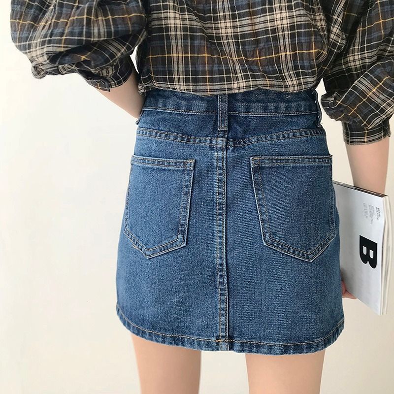 Chân váy vải Denim chữ A lưng cao thời trang mùa hè Hàn Quốc D083