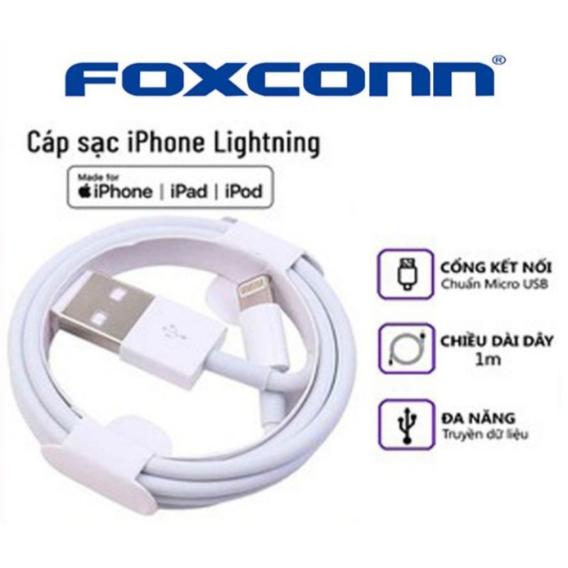 CÁP FOXCOM 5iC DÙNG CHO ĐIỆN THOẠI IPHONE-ĐẦU BỌC SẮT ĐAN LƯỚI - BH 12 Tháng &lt;3