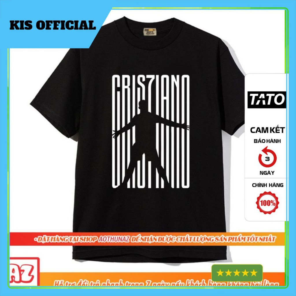 Áo thun Cotton in hình Ronaldo CR7 - Áo Phông Form rộng Màu đen vải đẹp