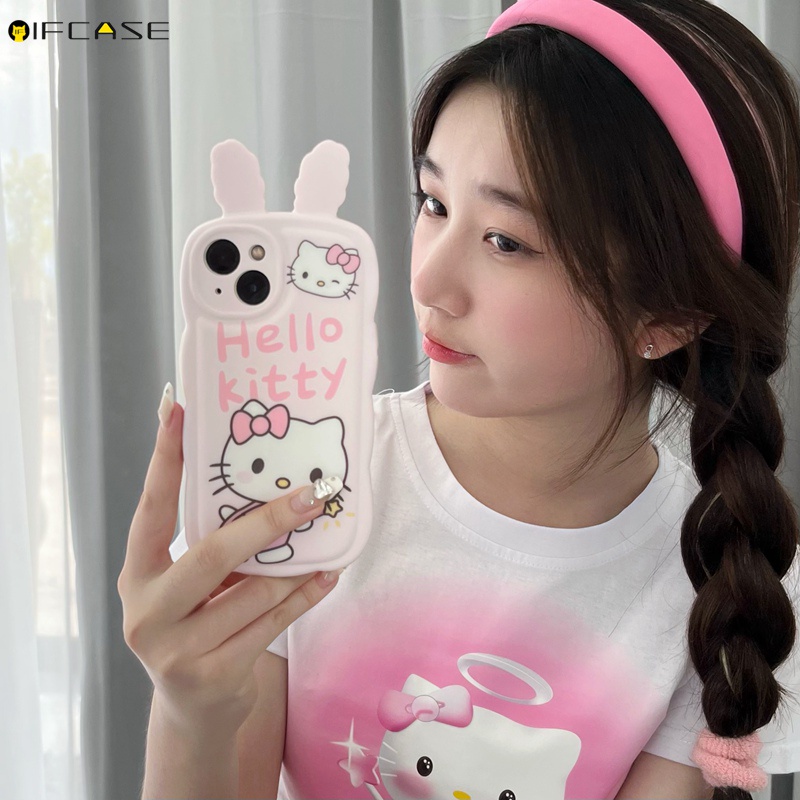 Ốp Điện Thoại Mềm Chống Sốc Đính Nơ Tai Thỏ / Mèo Hello Kitty 3D Cho iPhone 14 Plus 14 Pro Max 13 12 11 Pro Max