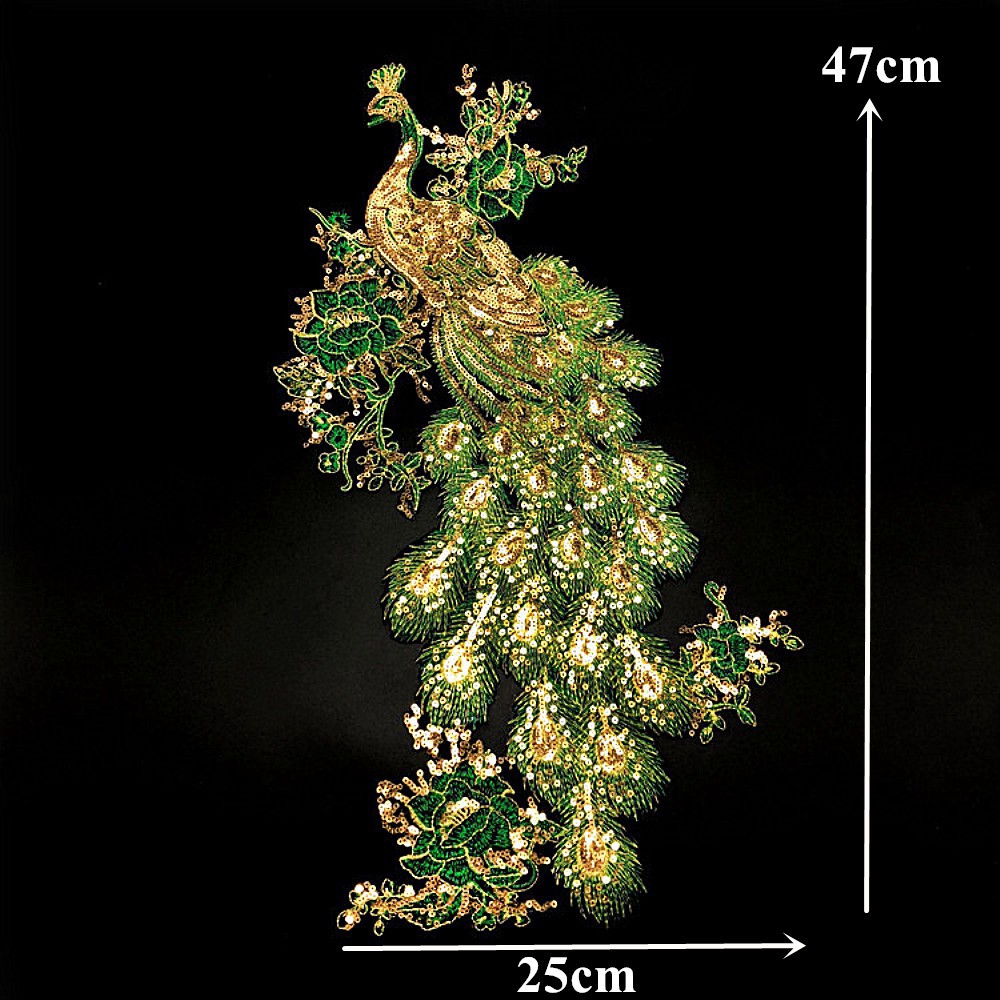 Huy Hiệu Thêu Hình Chim Công Đính sequin Màu Xanh Lá diy