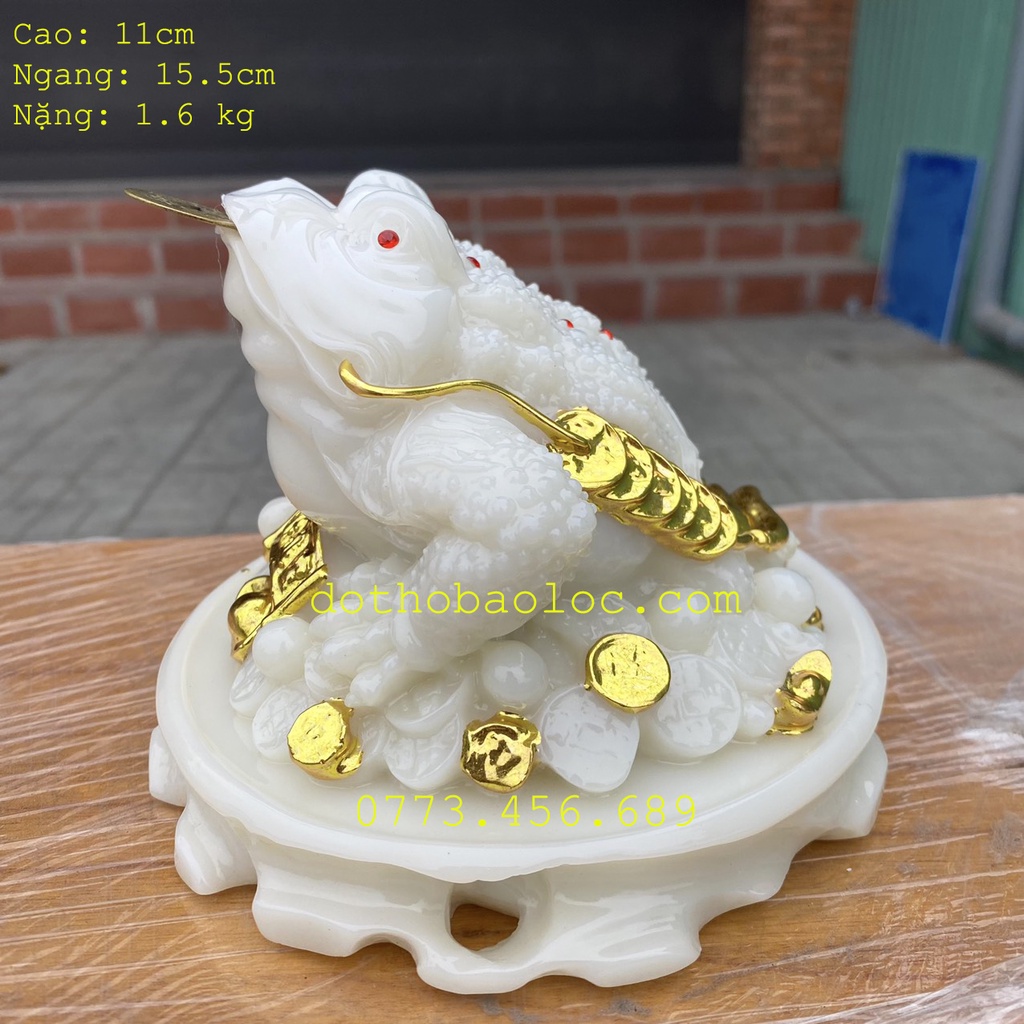 Thiềm Thừ phong thủy ( Cóc ngậm tiền ) màu trắng bằng đá cao 11cm