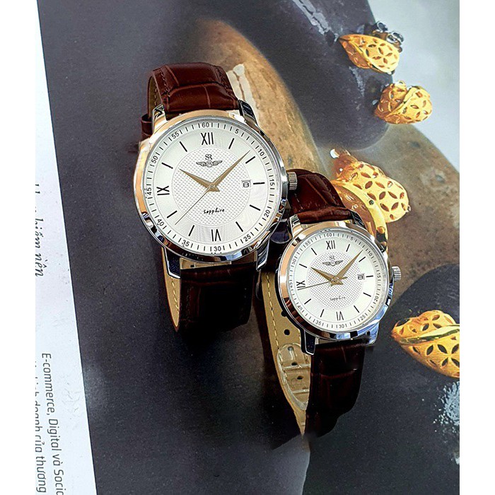 Đồng hồ nam nữ SRWATCH SL3002.4102CV &amp; SG 3002.4102CV Mặt Kính Sapphire Dây Da Nâu C