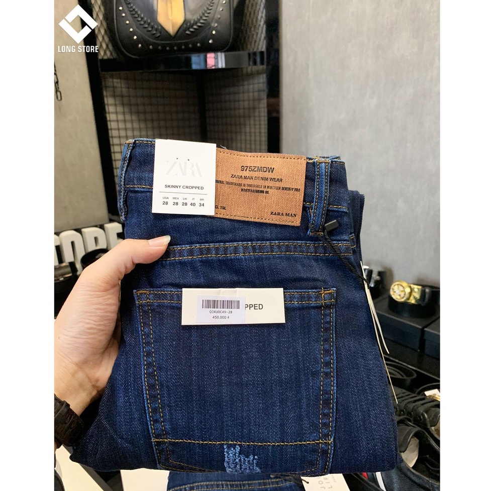 Quần jean nam xước cao cấp ống đứng dáng ôm skinny màu xanh đậm chất bò co giãn LONGSTORE Xuoc63 | BigBuy360 - bigbuy360.vn