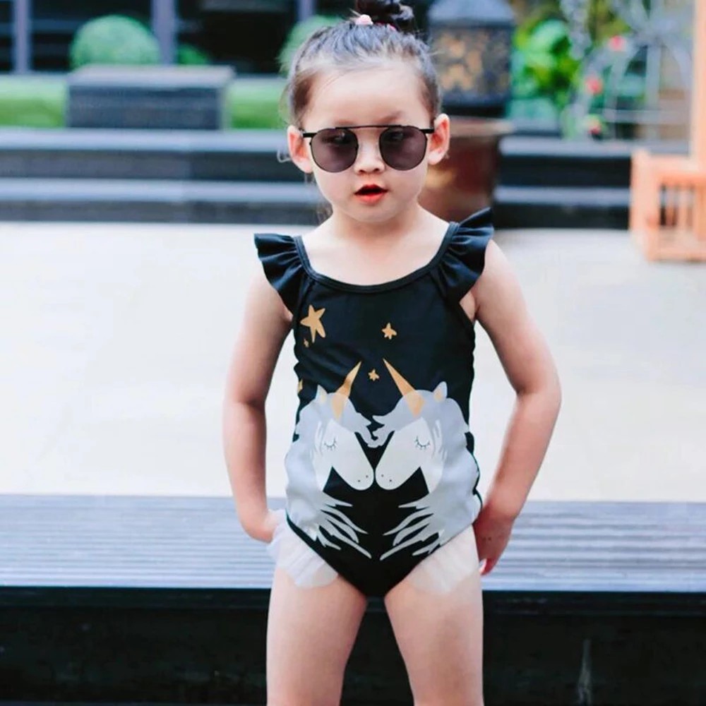 1-7Yrs Kids Baby Swimming Swimwear Girls Swimsuits Cartoon Unicorn Rompers