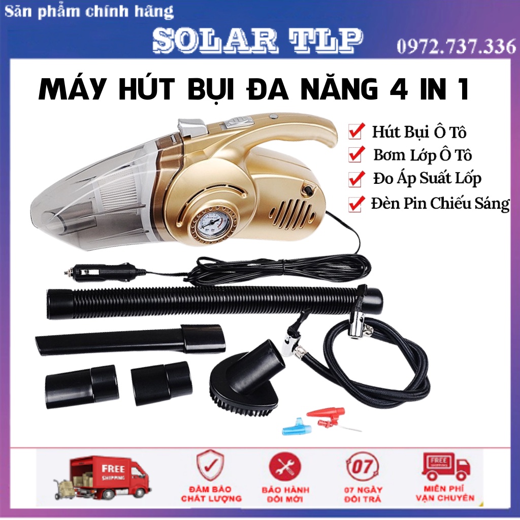 Máy Hút bụi ô tô kiêm bơm lốp 4in1 đa năng - Kiêm Bơm Lốp Xe - Đèn Pin Và Đo Áp Suất Xe