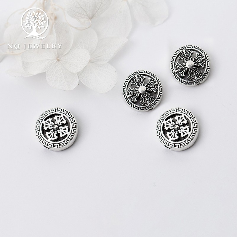 Charm bạc tròn họa tiết bánh xe pháp luân - NQ Jewelry