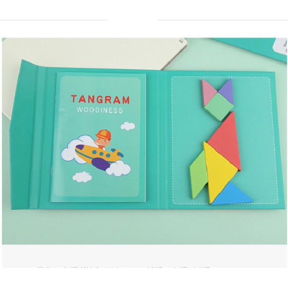 ĐỒ CHƠI XẾP HÌNH GỖ TƯ DUY TANGRAM 7 MẢNH GHÉP GỖ VÀ 1 CUỐN SÁCH HƯỚNG DẪN