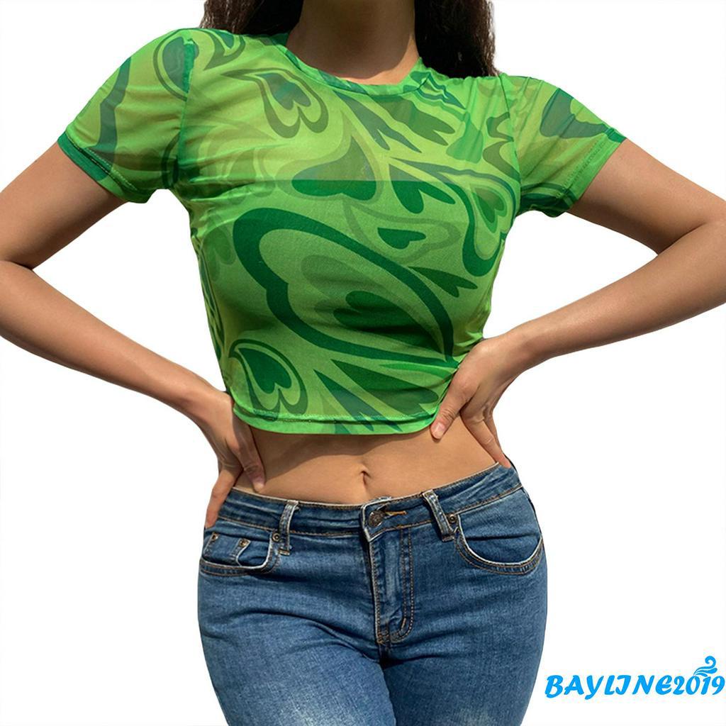 Áo thun ngắn tay in họa tiết trái tim thời trang cho nữ