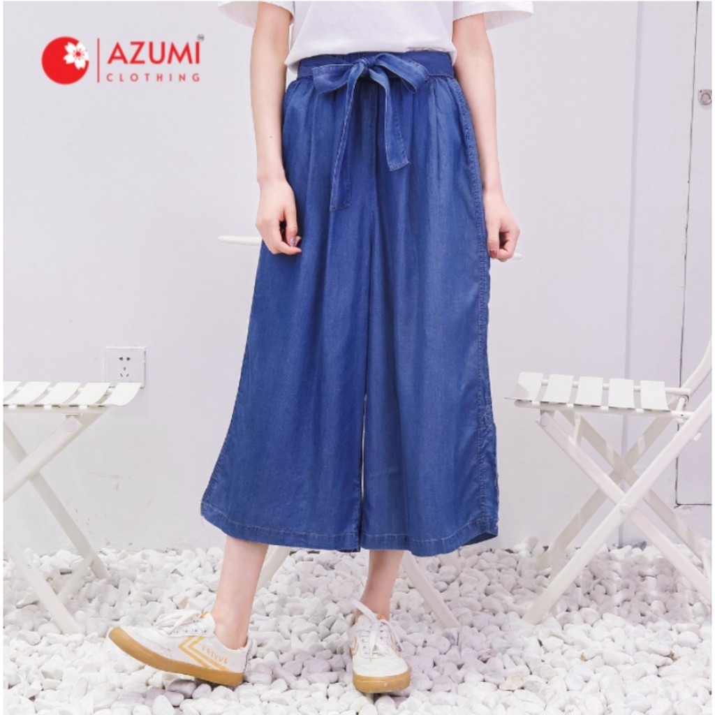 Quần jean ống rộng Azumikichi phong cách Nhật Bản form rộng xanh đậm-nhạt