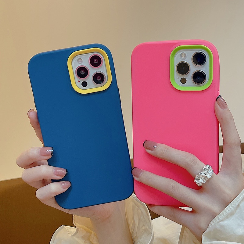 Ốp Điện Thoại Silicone Mềm Màu Trơn Chống Sốc 3 Trong 1 Sang Trọng Cho iPhone11 12 13 Pro Max XR X XS