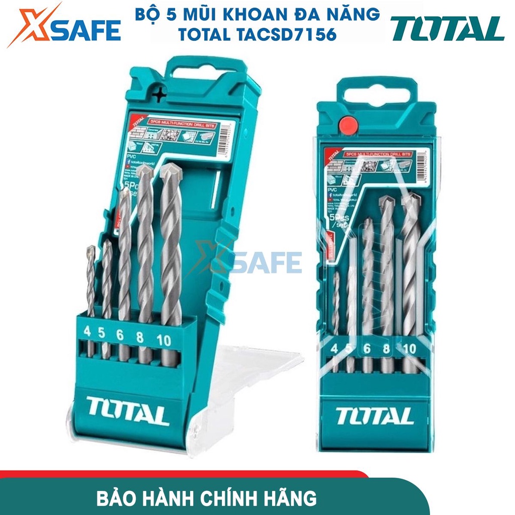 Bộ 5 mũi khoan đa năng đuôi trơn 2 cạnh Total siêu bén siêu cứng sz 4-10mm, mũi khoan sắt, gỗ, kính, tường, đá, gạch men