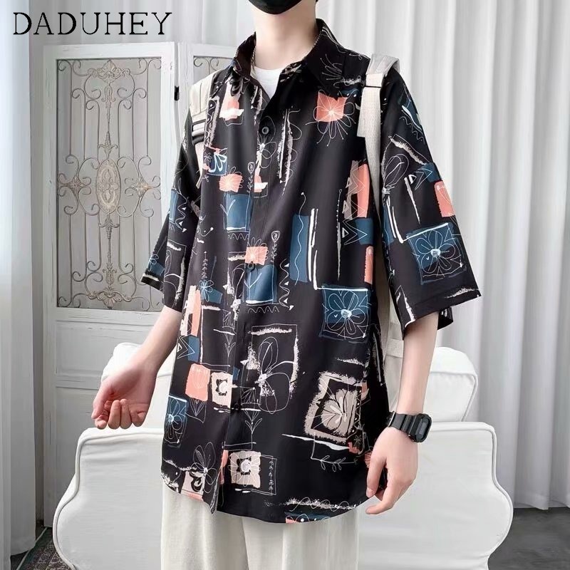 Áo sơ mi daduhey vải voan mỏng in hoa ngắn tay phong cách Hàn Quốc retro cho nữ