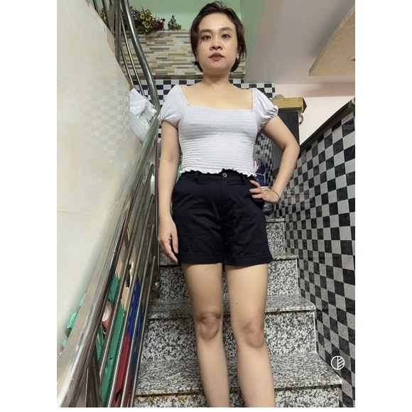 Áo thun bo thân lime blue xuất mỹ dư xịn dáng croptop tay phồng nhẹ