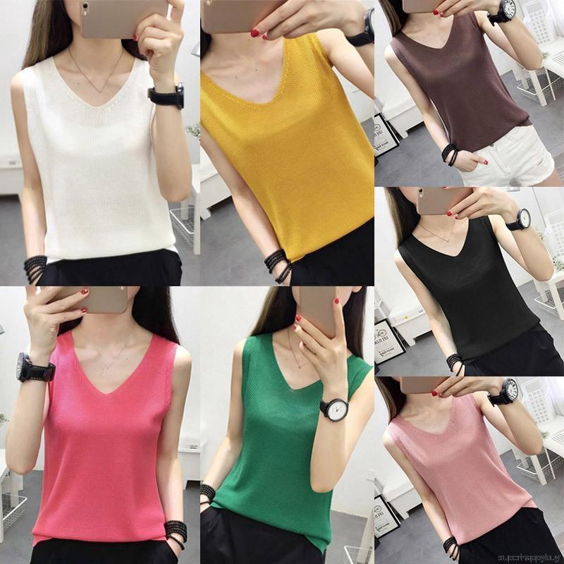 Áo tank top không tay cổ chữ V màu trơn thời trang cho nữ | BigBuy360 - bigbuy360.vn