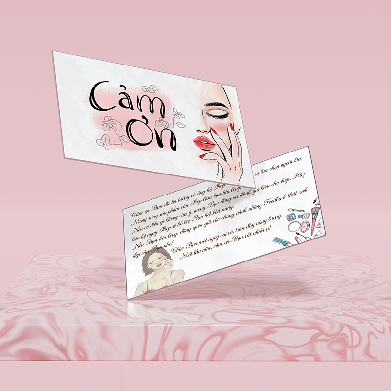 Card Thanh You, Card Cảm Ơn, Thiệp Cám Ơn - Size 8.8x5.3 cm - Giấy C300 Cán Màng Mờ Màu Hồng Cô Gái Mã CN-04