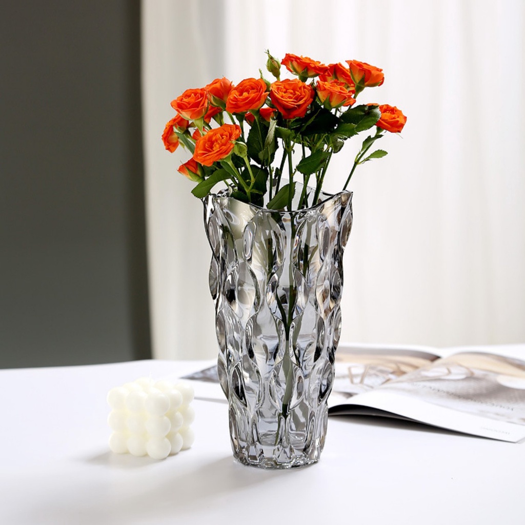 Lọ hoa thuỷ tinh sang trọng Qhouse , bình hoa trang trí phòng khách để bàn làm việc độc đáo (MIA)