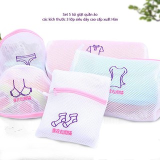 Set 5 túi lưới giặt đồ trơn - bảo vệ quần áo khi giặt máy