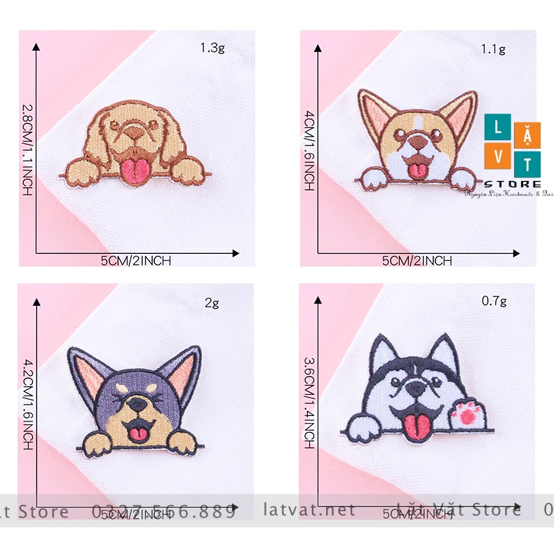 Patch ủi quần áo 9 Cún Say Hi cực kì dễ thương, dán Vali, tủ lạnh, Sticker miếng dán quần áo...