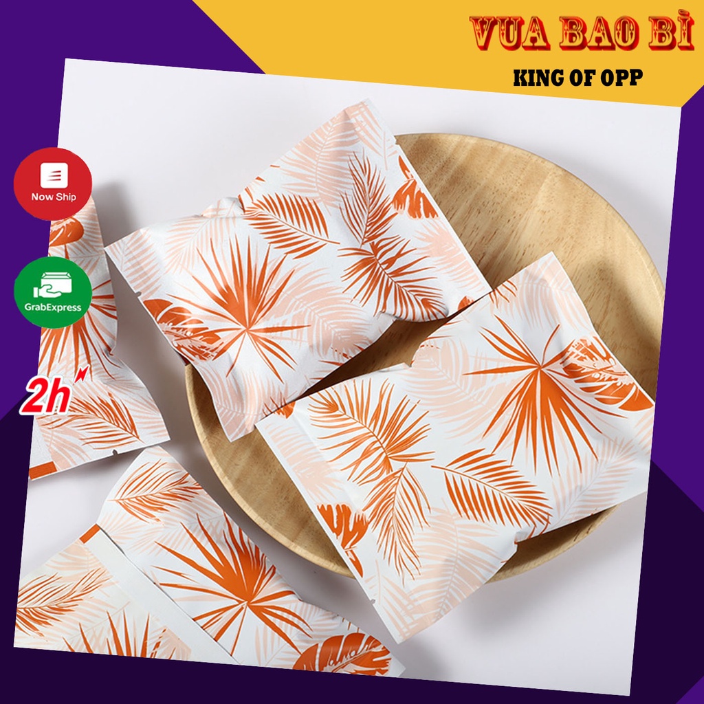 Bao bì đựng trà, bánh kẹo hoạ tiết lá màu cam, túi đựng kẹo hàn nhiệt- BB32 - VUA BAO BÌ