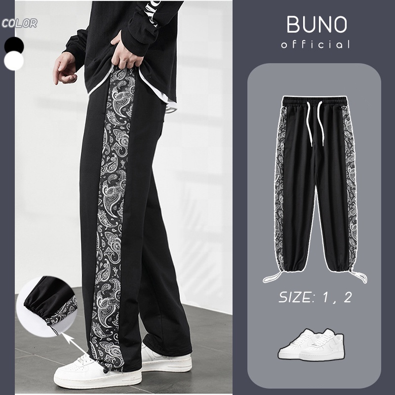 Quần jogger nam nữ ống rộng thiết kế hoạ tiết bandana BUNO, Quần thể thao nam nữ unisex
