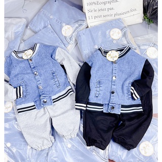 Bộ da cá cúc bấm phối jean bé trai