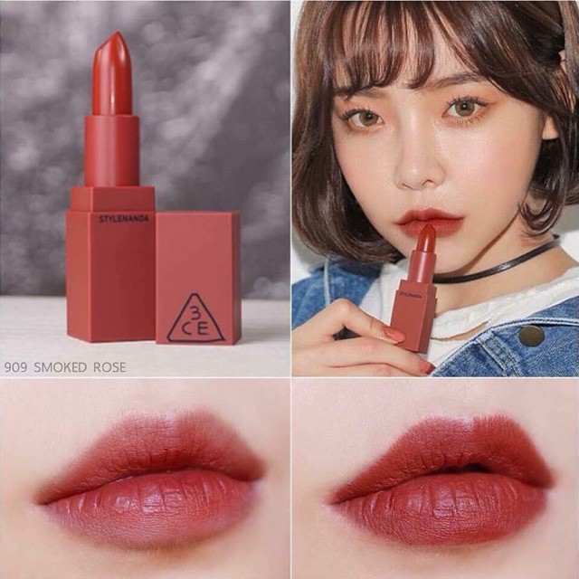 Son lì 3CE Mood Recipe Matte Lip Color #909 Smoked Rose (Đỏ gạch)